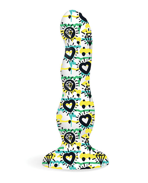 Icon Brands Collage Diamonds & Hearts Curvy Silicone Dildo Product Image.