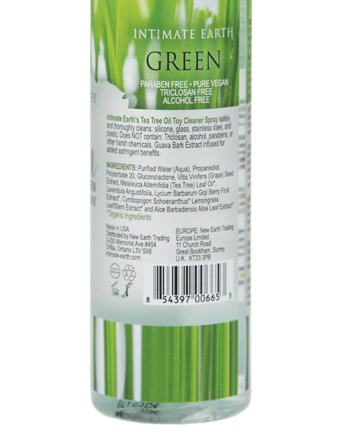 Spray limpiador de juguetes con aceite de árbol de té verde de Intimate Earth Product Image.