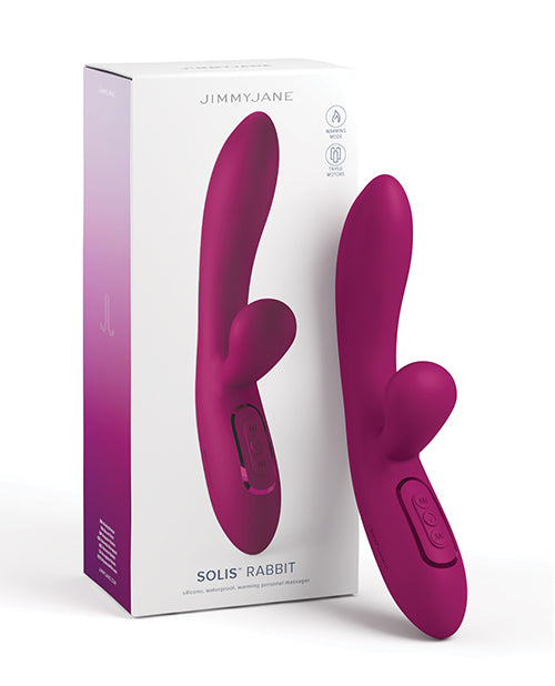 Vibrador Conejo JimmyJane Solis: Triple potencia, placer personalizable, modo calentamiento sensual Product Image.