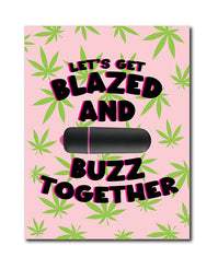 NaughtyVibes 420 Foreplay Blazed Greeting Card with Rock Candy Vibrator & Fresh Vibes Towelettes centered on a white background - featured product image.