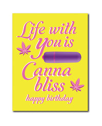 NaughtyVibes 420 Foreplay Cannabliss Greeting Card with Rock Candy Vibrator & Fresh Vibes Towelettes centered on a white background - featured product image.