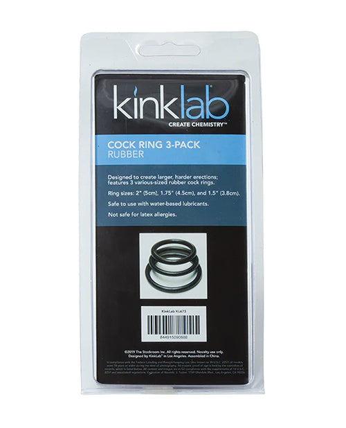 Paquete de tres anillos de goma para el pene KinkLab Product Image.