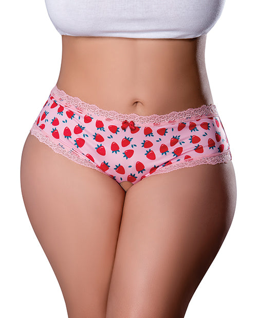 Sweet Treats Crotchless Boy Short w/Wicked Sensual Care Strawberry Lube - Pink QN Product Image.