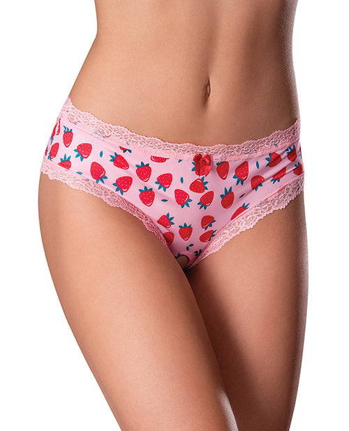 Sweet Treats Crotchless Boy Short w/Wicked Sensual Care Strawberry Lube - Pink Product Image.