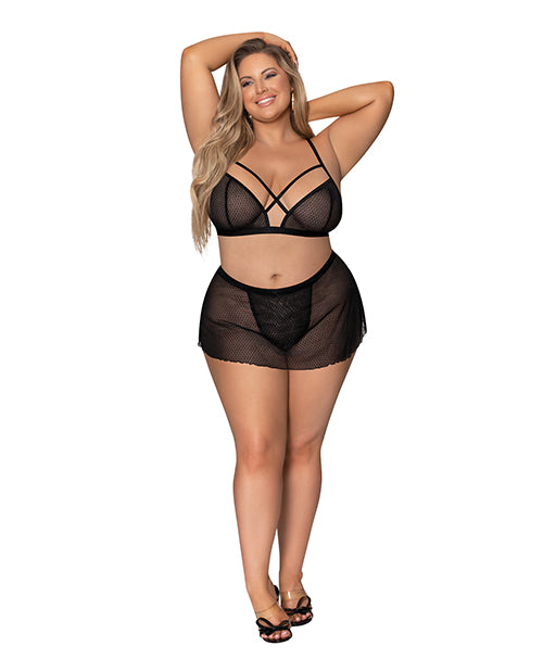 Seductive Strappy Bralette & Thong Skirt Set Product Image.