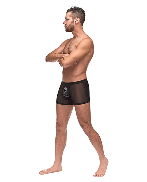 Private Screening Skull Pouch Micro Mesh Shorts in Black Product Image.