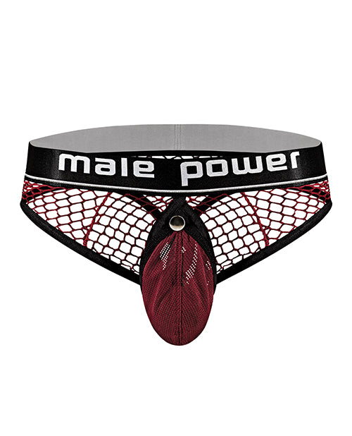 Red Fishnet Cock Ring Thong Product Image.