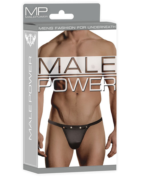 Male Power Rip Off Thong with Studs and Velcro Front Product Image.