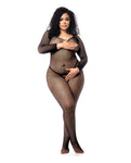 Sultry Black Fishnet Long Sleeve Body Stocking