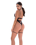 Black Shadow Panel Bodysuit with Garters & Crotch Closure