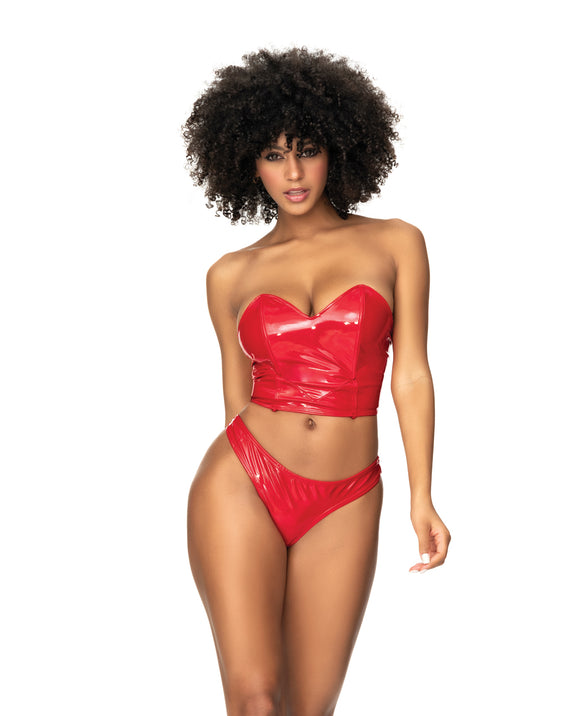 Red Wet Look Two In One Babydoll Product Image.