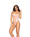 Pink Sexy Bunny Lace-Up Bodysuit with Headpiece