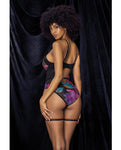 Enchanting Flower Print Mesh Underwire Teddy with Detachable Garter Straps