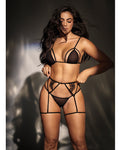 Enchanting Black Mesh Top with Garter Belt & Thong Set