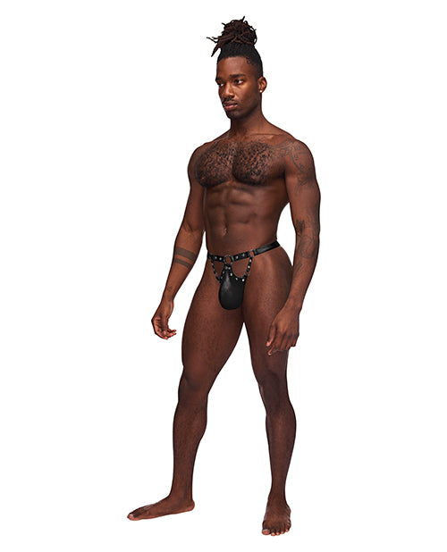 Fetish Jouster Front Ring G-string in Black Product Image.