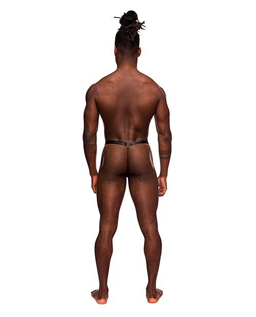 Tanga con aro frontal Jouster Fetish en negro Product Image.