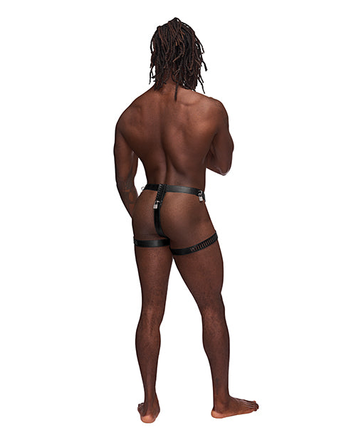 Male Power Leather Scorpio Adjustable Thong 🖤 Product Image.