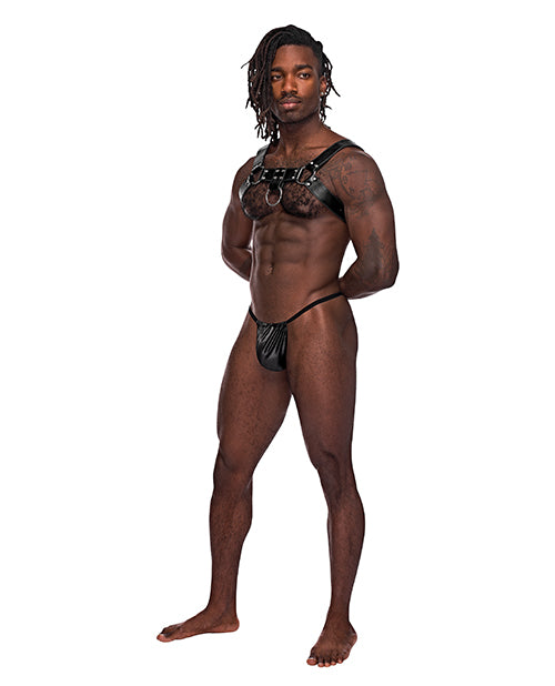 Male Power Leather Aries Single Ring Harness - Black Product Image.