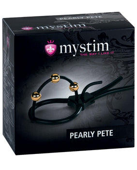 Mystim Pearly Pete Corona Strap w/Gold Balls - Black - Featured Product Image