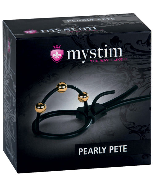 Mystim Pearly Pete Corona Strap with Gold Balls - Black - featured product image.