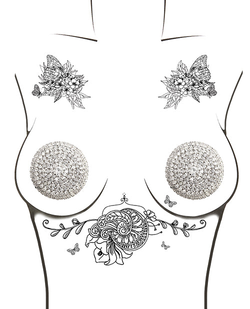 Neva Nude Big O Silver Crystal Jewel Pasties Product Image.