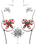 Neva Nude Sequin Candy Cane Pasties in Red/White - Dazzling Nipztix for the Enchanting Party Queen