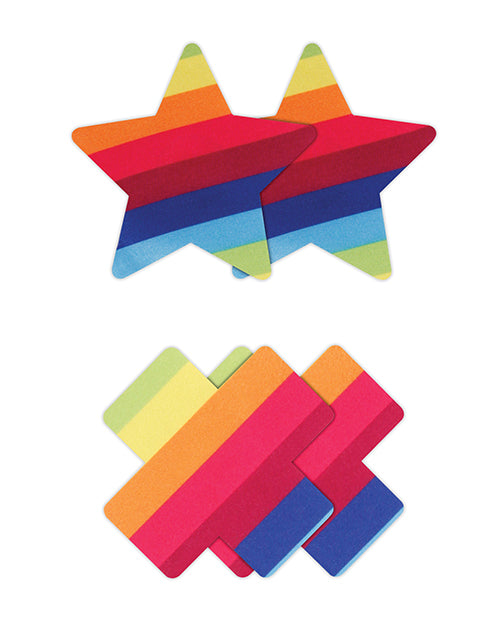 NS Novelties Pretty Pasties Pride Nipple Covers - Rainbow Cross & Star 🌈✨ Product Image.