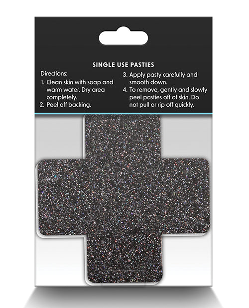 Glamourous Black/Gold Glitter Cross Pasties - 2 Pairs Product Image.