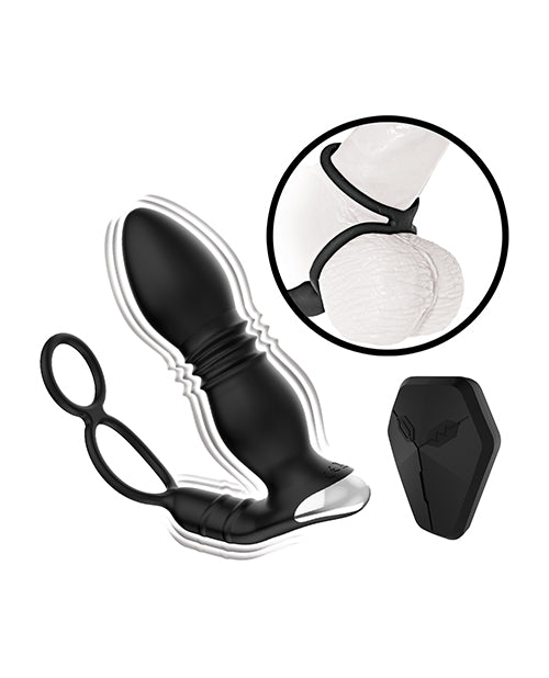 Ass-station Enchufe remoto para próstata con anillo para pene y bola - Negro Product Image.