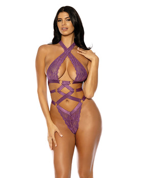 Camile Lace Halter Teddy con detalles de cordones - Púrpura - Featured Product Image