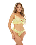 Noell Lace & Ruffle Bra Set - Daiquiri Green