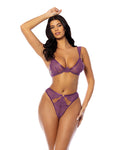 Evrice Lace and Mesh Underwire Bra w/Thong - Purple