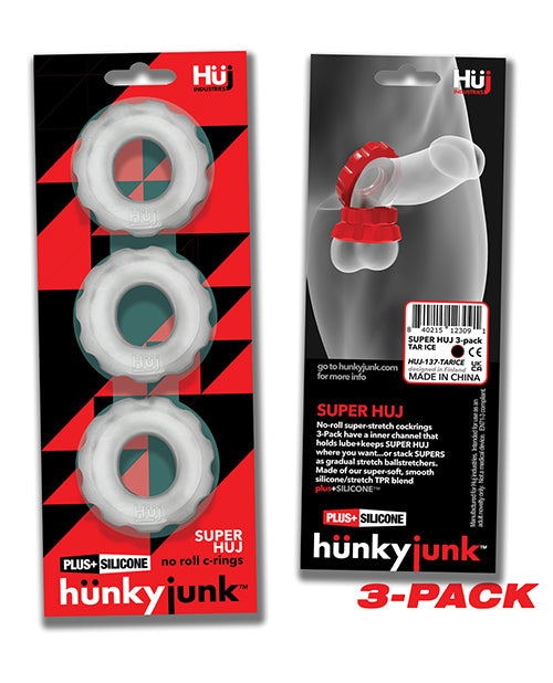 Hunky Junk Super Huj 3 Pack Cockrings - Ice: Mejora tu intimidad 🌟 Product Image.
