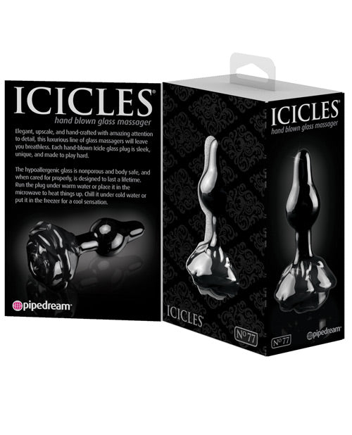 Icicles No. 77 Black Glass Rose Butt Plug Product Image.