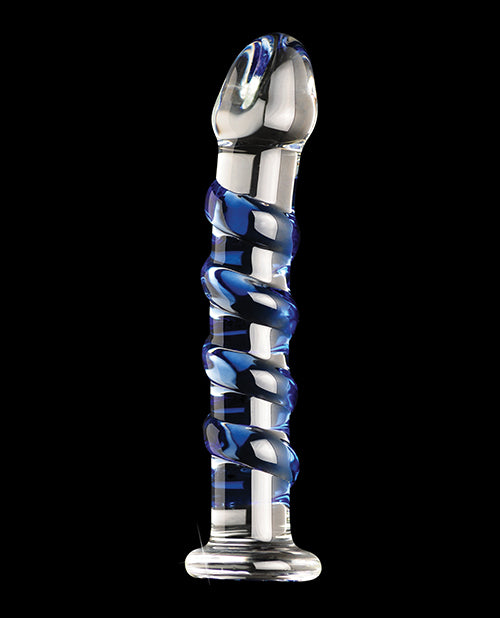 Icicles No. 5 Glass Massager: Clear with Blue Swirls Product Image.