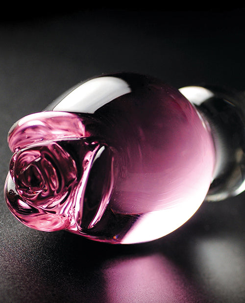 Masajeador de lujo de vidrio soplado a mano - Transparente con punta de rosa Product Image.