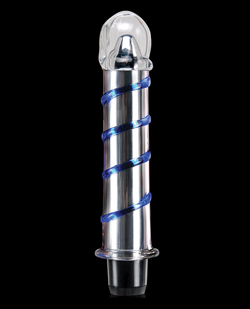 Icicles 20 號玻璃振動器 - 透明，帶藍色漩渦 Product Image.