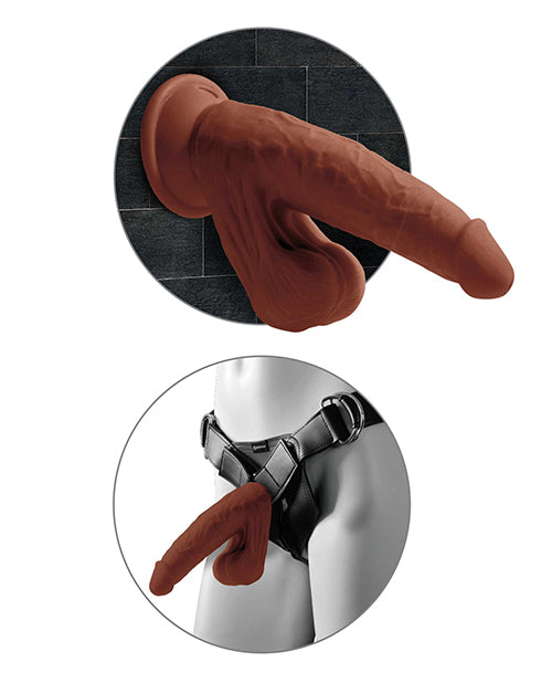 King Cock Plus 8" Triple Density Cock with Swinging Balls - Brown Product Image.