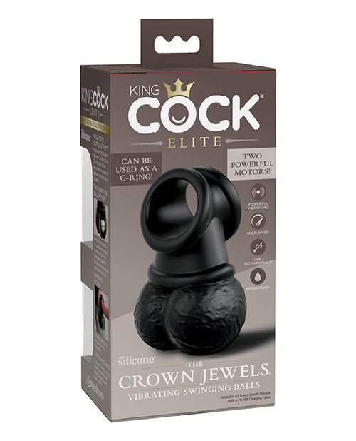 The Crown Jewels® by King Cock Elite® - Vibrating Swinging Balls in Black Product Image.