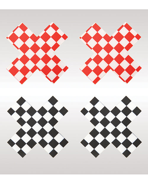 Peekaboos Off the Wall Checkered Pasties Set - Black & Red Product Image.