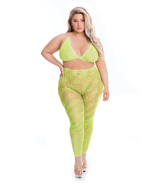 Pink Lipstick All About Leaf Bra & Leggings Set Product Image.