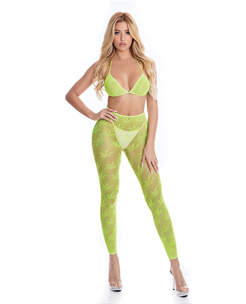 Conjunto de leggings y sujetador All About Leaf de lápiz labial rosa Product Image.