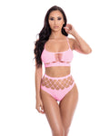 Conjunto de sujetador y tanga de cintura alta con lápiz labial rosa Neon Dreams