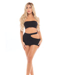 Enchanting Pink Lipstick Femme Conjunto bandeau y falda sin costuras