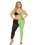 Pink Lipstick Block You Out Bra & Legging Set – Stylish Black & Green Activewear Combo