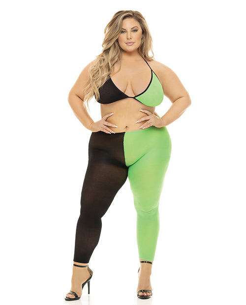 Conjunto de sujetador y leggings Pink Lipstick Block You Out - Elegante combinación de ropa deportiva en negro y verde Product Image.