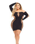 Pink Lipstick Diamond Drippin Dress with Rhinestone Detail (Fits up to 3X) in Black QN