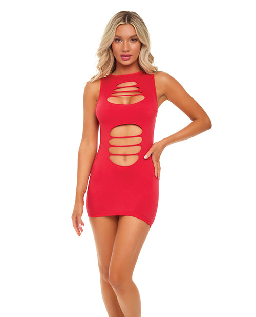 Pink Lipstick Can't Commit Shredded Dress in Red - One Size Product Image.