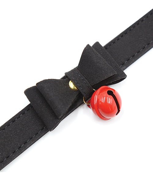 Collar de pajarita con campana de gato de cuero PU negro Plesur Product Image.