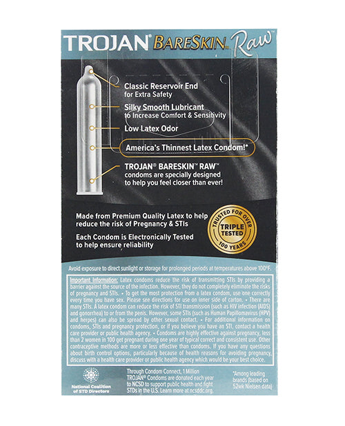 Condones Trojan BareSkin Raw - Paquete de 10 ultrafinos: el látex más delgado de Estados Unidos 🌟 Product Image.